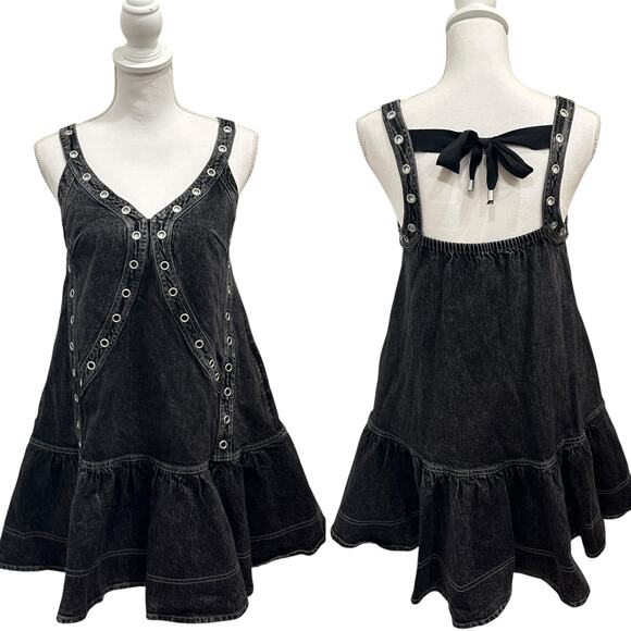 Pilcro Dresses & Skirts - Pilcro NWT Dark Gray Sleeveless V-Neck Studded Grommet Denim Mini Dress Punk Alt